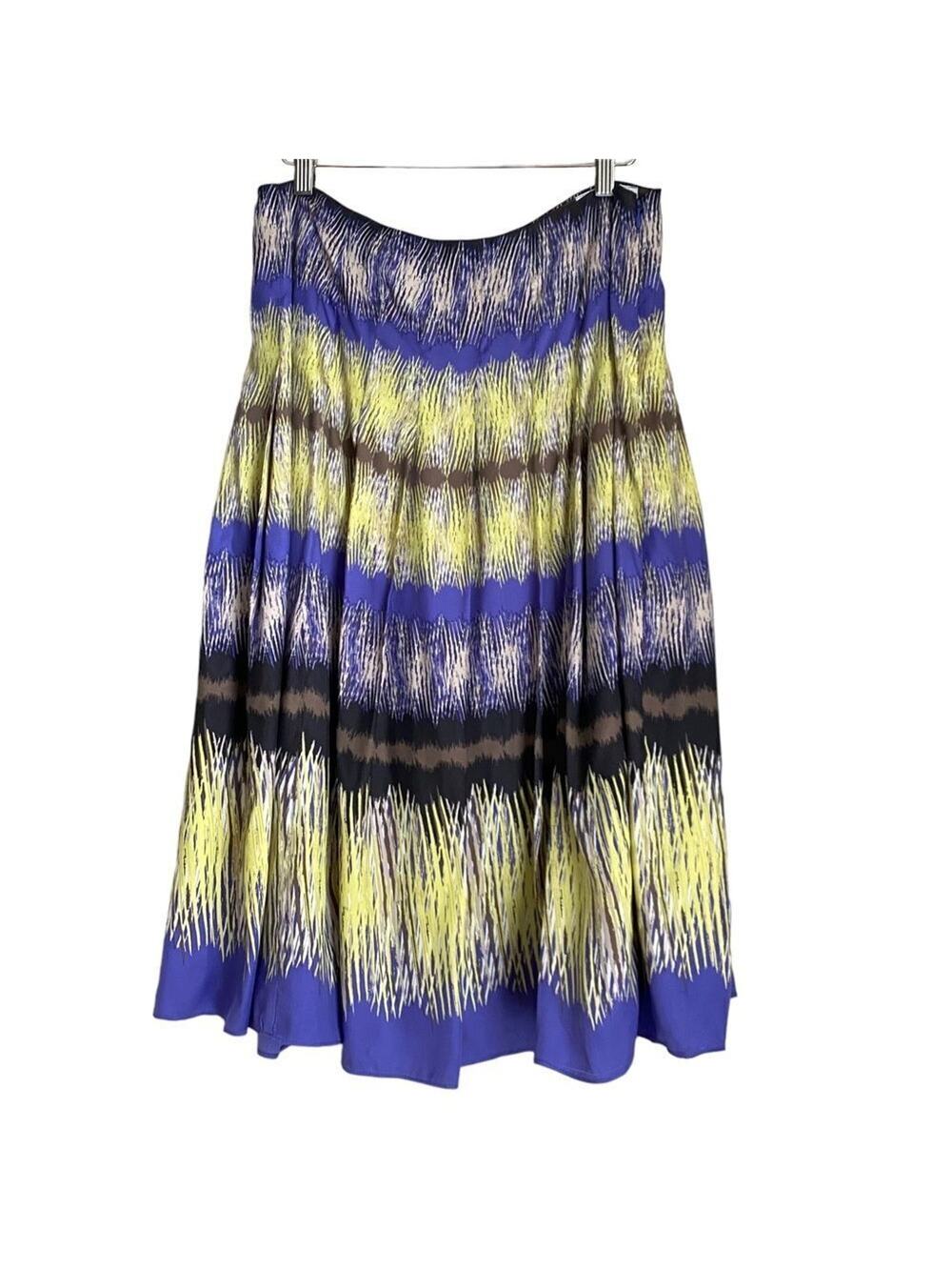 Jones New York Silk Rayon Pleated Midi Skirt Sz 6 Purple Chartreuse Green Ikat